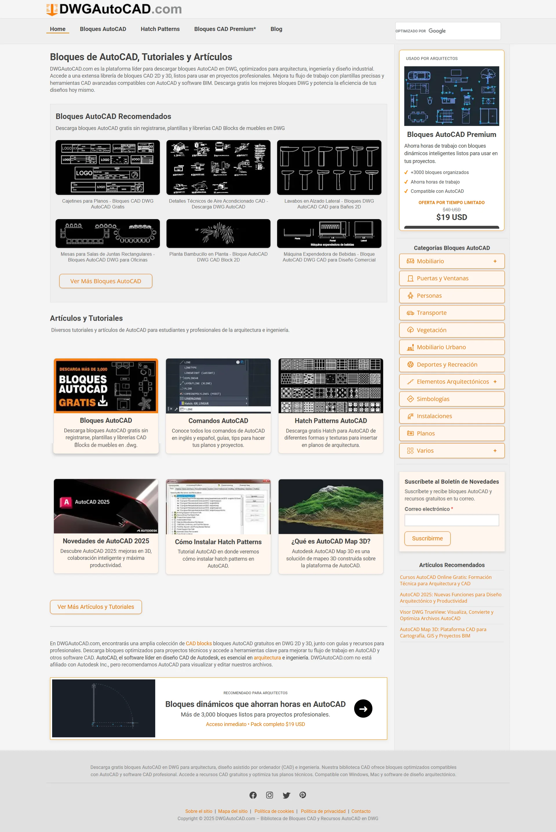 Estructura del sitio web técnico de recursos AutoCAD optimizado para buscadores